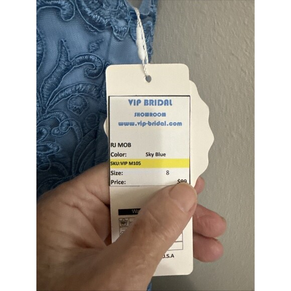 Sky Blue Formal Dress with Earrings. Size 8. Sheer jacket and corset back - Picture 5 of 6